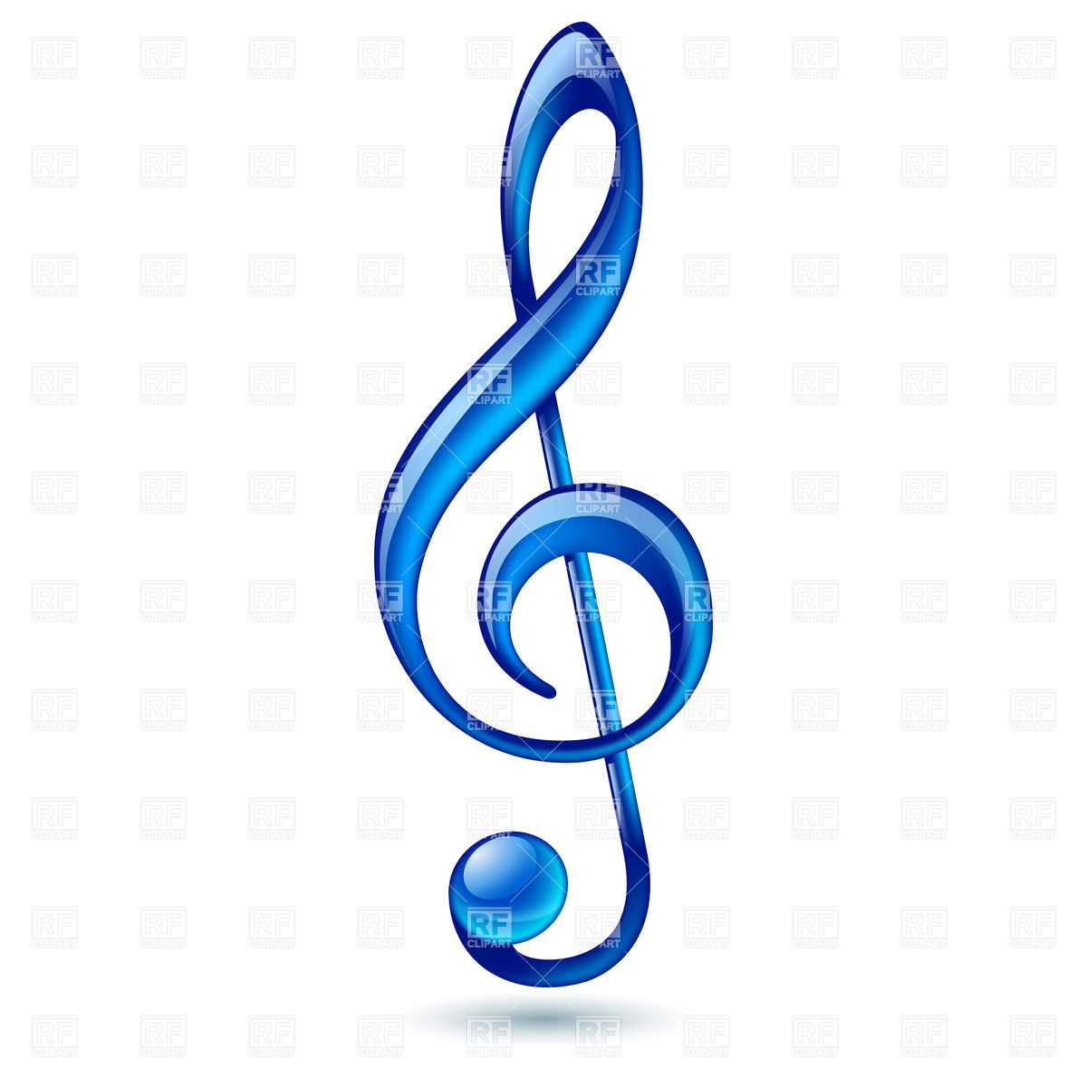 Shiny blue treble clef on white background Royalty Free Vector Clip Art