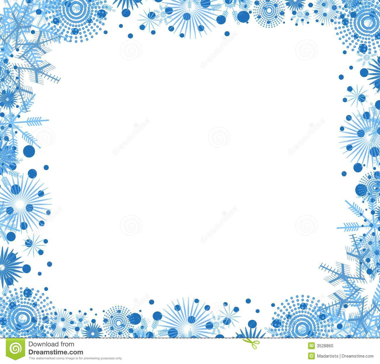 Clip Art Background Border Featuring Decorative Blue Snowflakes