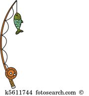 Clip Art. Fishing pole and reel with fish