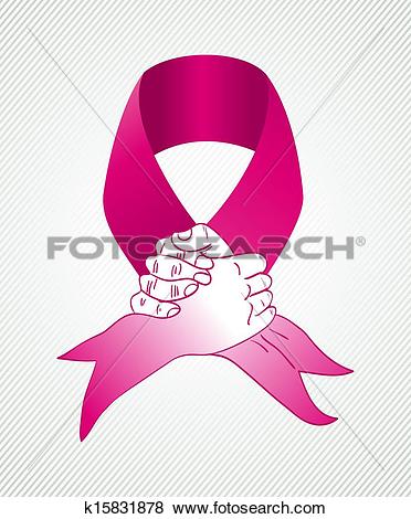 Clip Art. Global collaboration breast cancer awareness concept illustration. Human hands shake together creating a ribbon symbol.