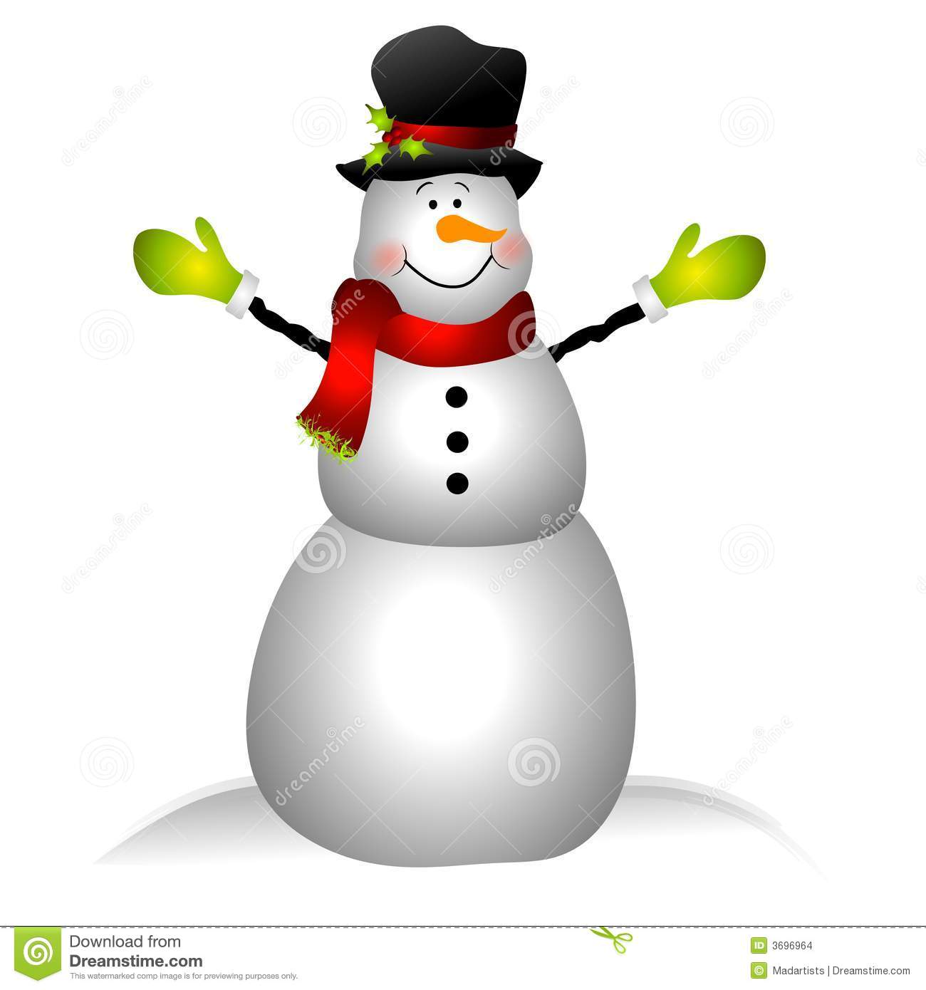Clip Art Illustration Featuring A Snowman Dressed In Hat Scarf