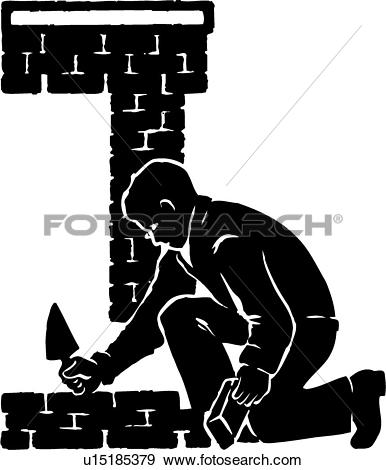 Clip Art - illustration, lineart, bricklayer, brick, layer, mason, masonry