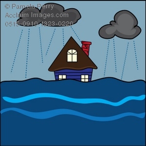 Clip Art Illustration of a House in a Flood