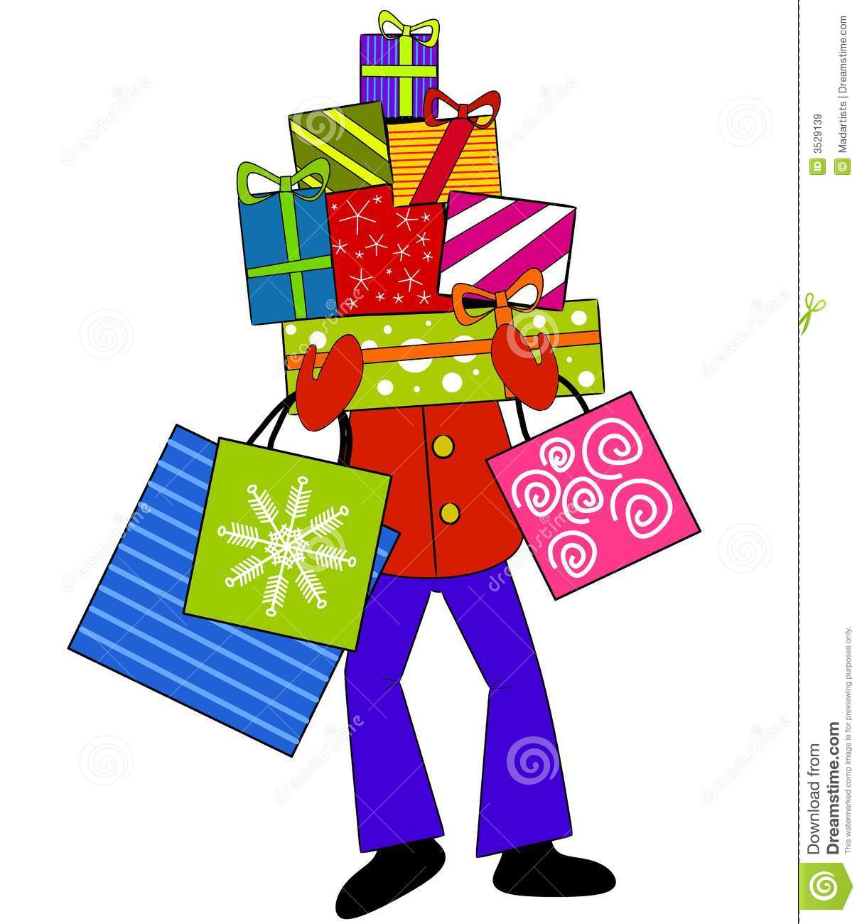 Clip Art Illustration Of A Person Carrying A Large Pile Of Christmas