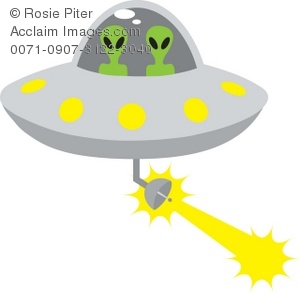 Clip Art Illustration Of Aliens Driving A Space Ship Firing A Beam