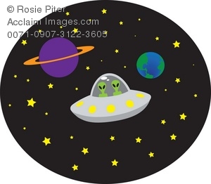 Clip Art Illustration Of Aliens Driving A Space Ship In Outer Space