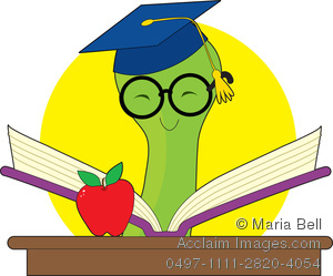 Clip Art Illustration of an Educated Bookworm at School Reading a Book