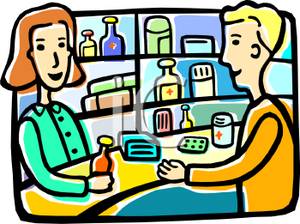 Clip Art Image: A Man Picking Up His Prescription From the Pharmacist