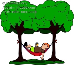 Clip Art Image of a Guy Sleeping in a Hammock - Acclaim Stock .