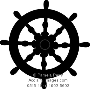 Clip Art Image of a Silhouette of a Shipu0026#39;s Wheel