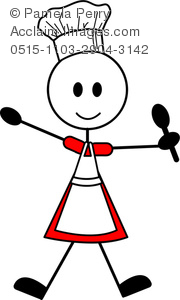 Clip Art Image of a Stick Figure Female Chef Holding a Spoon