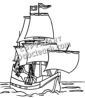 Clip Art: Mayflower Ship (Bu0026amp;W) .