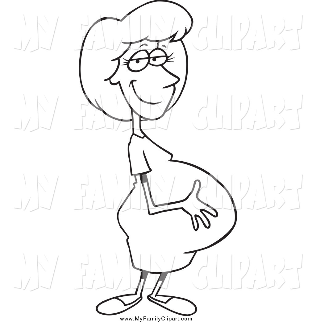 Clip Art Of A Black And White Pleasant Pregnant Woman By Ron Leishman