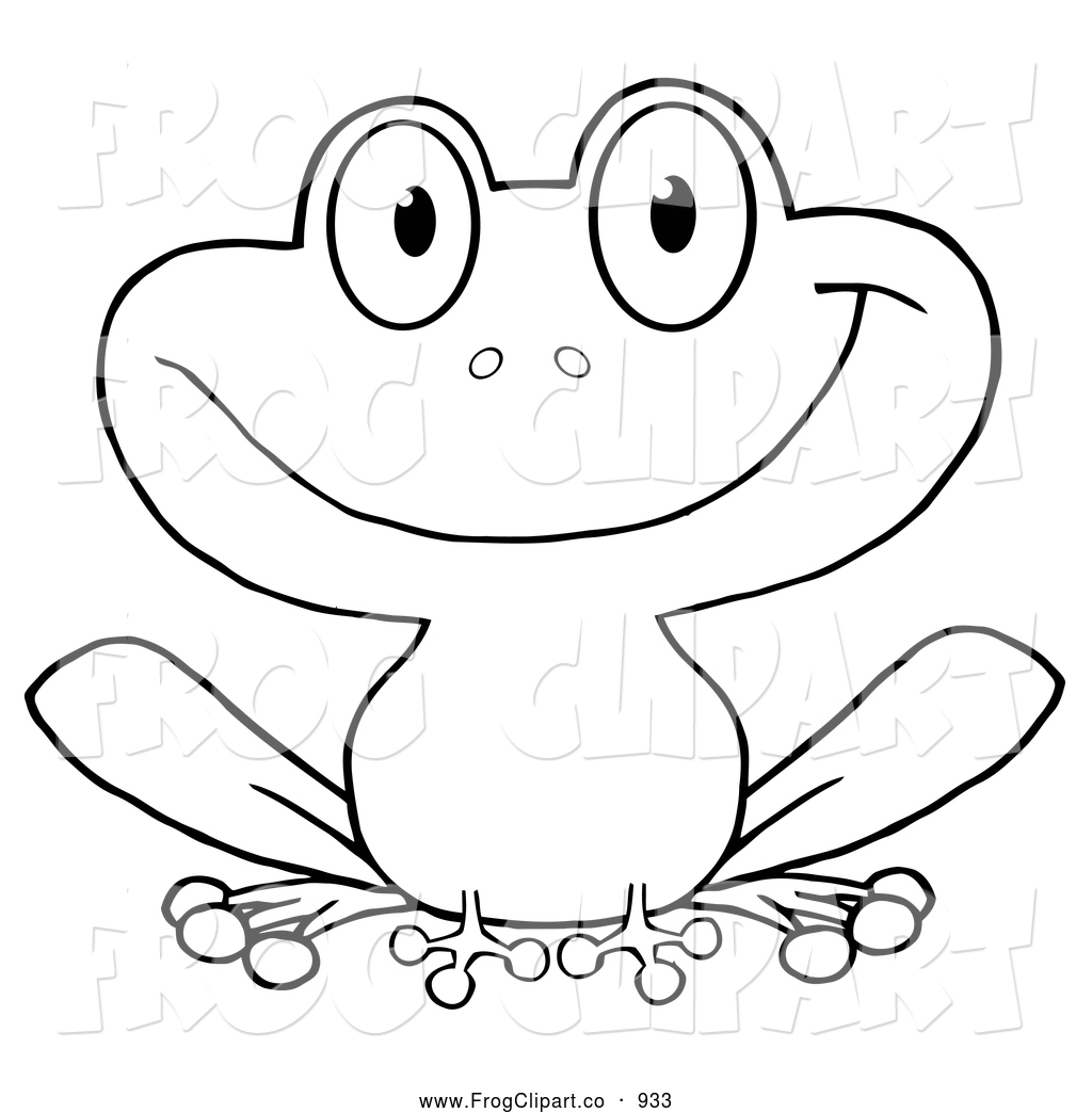 Clip Art Of A Black And White Smiling Frog By Hit Toon 933 Jpg