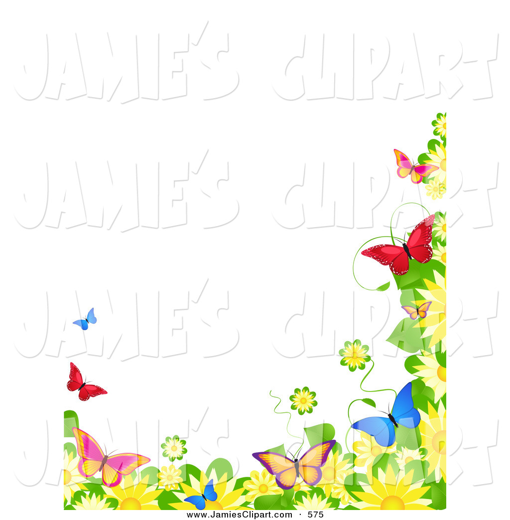Clip Art Of A Border Of Blooming Spring Flowers And Colorful