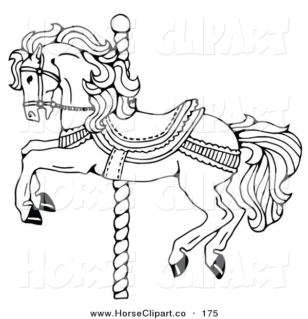 Clip Art of a Carousel Horse on a Spiraling Pole on a White Background