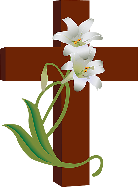 Clip Art of a Cross with White Lilies