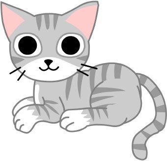 Clip art of a grey and white pet tabby cat kitten with large round .