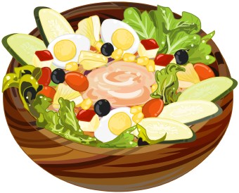 Clip Art Of A Salad Of Lettuce Tomato Cucumber And Egg In A Striped
