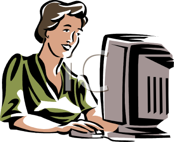Clip Art of a Woman Working On a Computer - Royalty Free Clipart Illustration