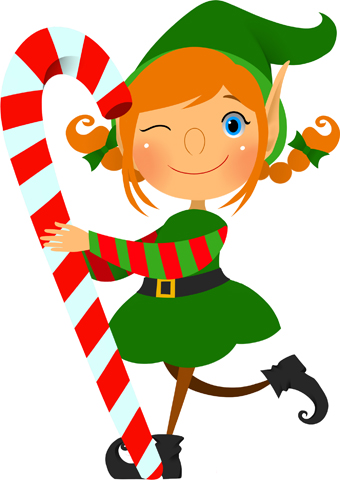 Clip Art Of An Elf Carrying A Red And White Candy Cane And Giving Us A
