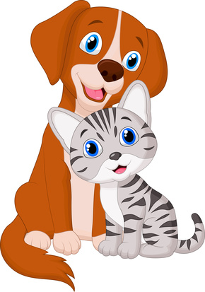 Clip Art of Dog and Cat Together as Friends