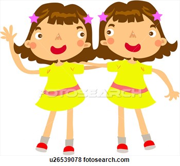 Clip Art Of One Piece Sister Hairpin Putting Arms Twins Girl