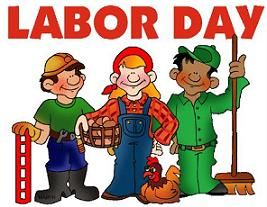 Clip art of workers standing below text that reads Labor Day