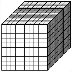 Clip Art: Place Value Blocks Bu0026amp;W 1000 - preview 1