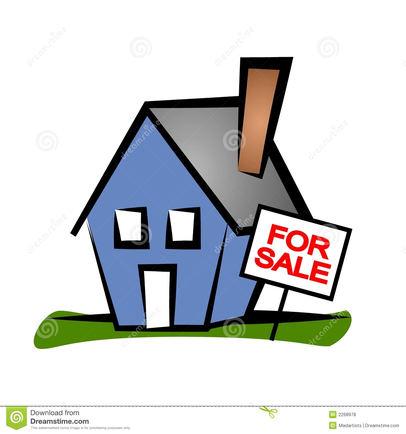 Clip Art Real Estate Illustration Of A Blue House With A For Sale