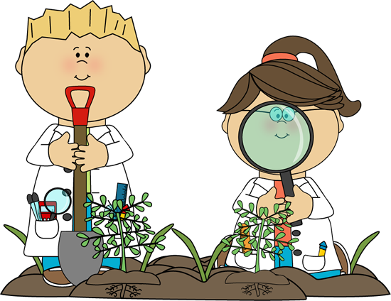 Clip Art Science. Science Kids Examining Plants