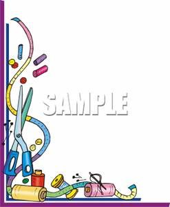 Clip Art Sewing Border | Measuring Tape and Assorted Sewing Supplies - Royalty Free Clipart .
