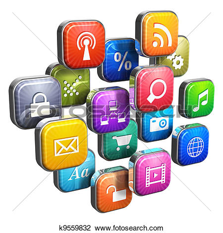 Clip Art - Software concept: cloud of program icons. Fotosearch - Search Clipart,
