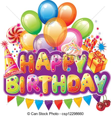 Clip Art Vector Of Happy Birthday Text With Party Element Csp12298660