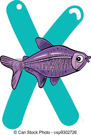 Clip Art Vector Of X For X Ray Fish Cartoon Illustration Of X