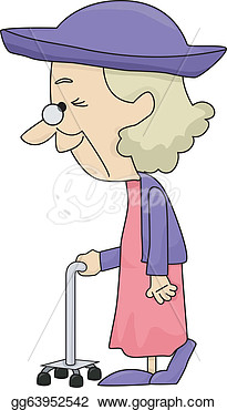 Clip Art Vector Old Lady With Walking Stick Stock Eps Gg63952542