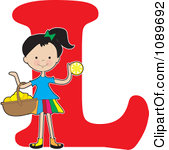 Clipart Alphabet Girl With A Basket Of Lemons Over Letter L Royalty Free Vector Illustration