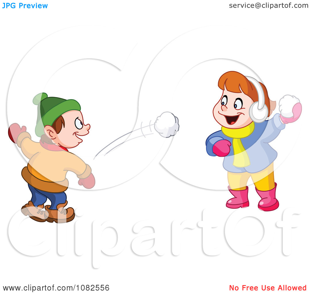 Clipart Boy And Girl Having A Snowball Fight - Royalty Free Vector Illustration by yayayoyo