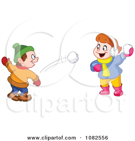 Clipart Boy And Girl Having A Snowball Fight - Royalty Free Vector Illustration by yayayoyo