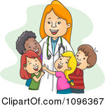 Clipart Female Pediatrician Doctor Hugging Her Child Patients Royalty Free Vector Illustration