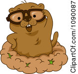 Clipart Happy Groundhog Wearing Glasses And Standing In His Hole Royalty Free Vector Illustration