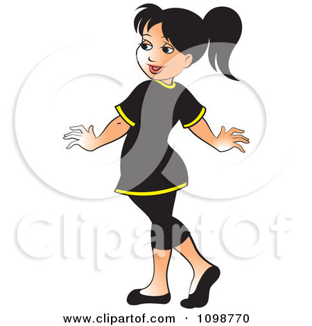 Clipart Happy Woman Walking In A Black Dress Royalty Free Vector
