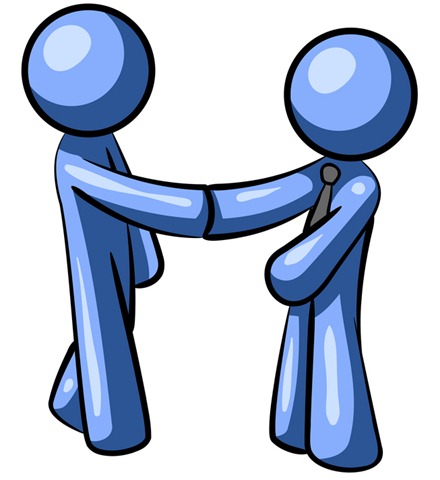 Clipart Illustration Of A Blue Man Wearing A Tie Shaking Hands With