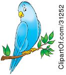 Clipart Illustration Of A Friendly Blue Parakeet Perched On A Tree Branch