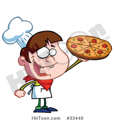 Clipart Illustration of a Little Pizza Boy Chef Displaying His Perfect Pepperoni Pizza Pie #33440