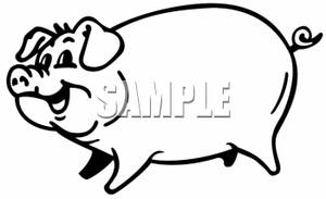 Clipart Image Of A Happy Fat Pig Outlined With Black