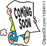 Clipart Man Carrying A Coming Soon Sign Royalty Free Vector Illustration