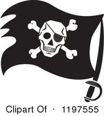 Clipart Of A Black And White  - Pirate Flag Clip Art