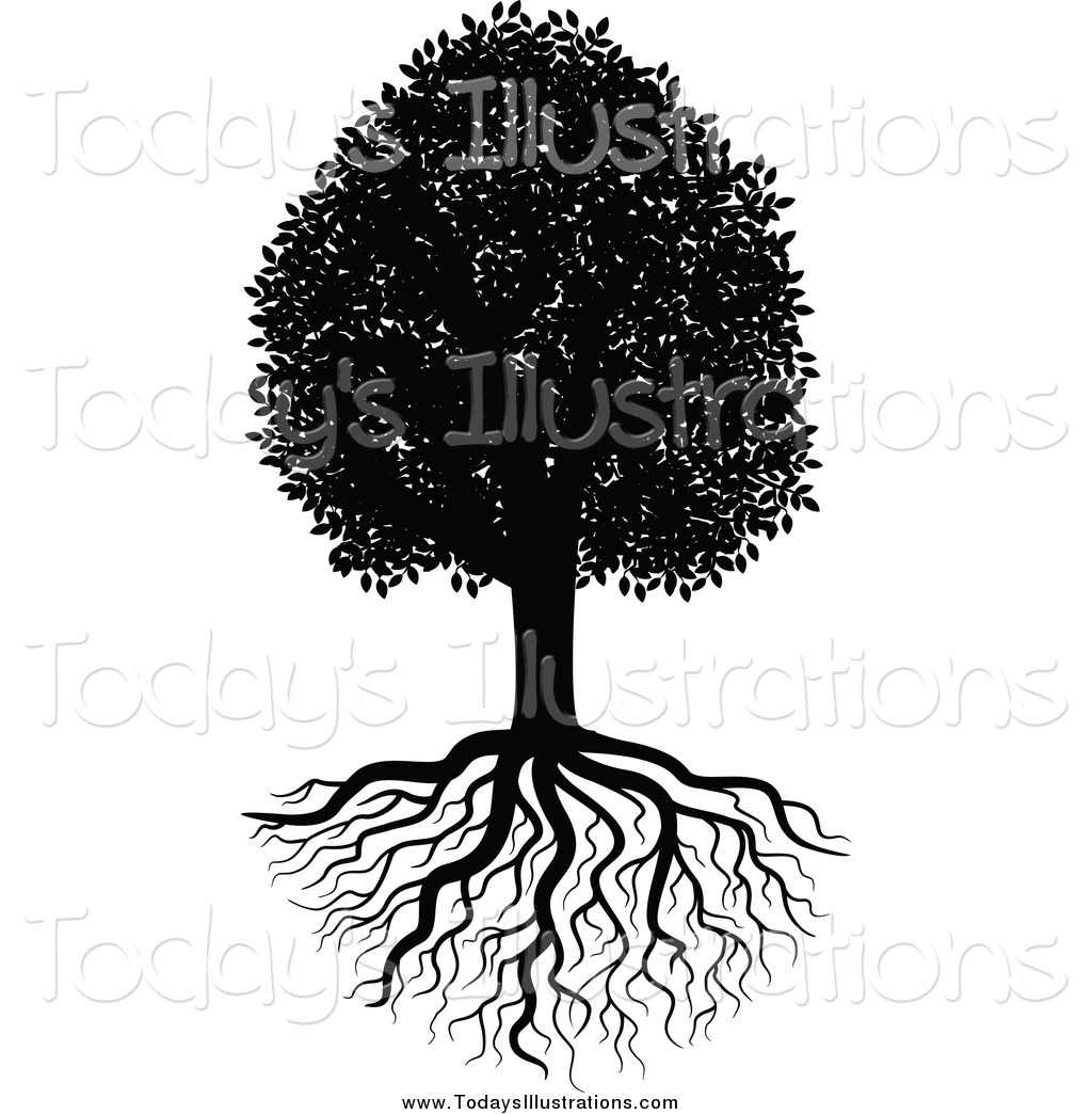 Clipart Of A Black And White Tree And Lush Roots By Seamartini