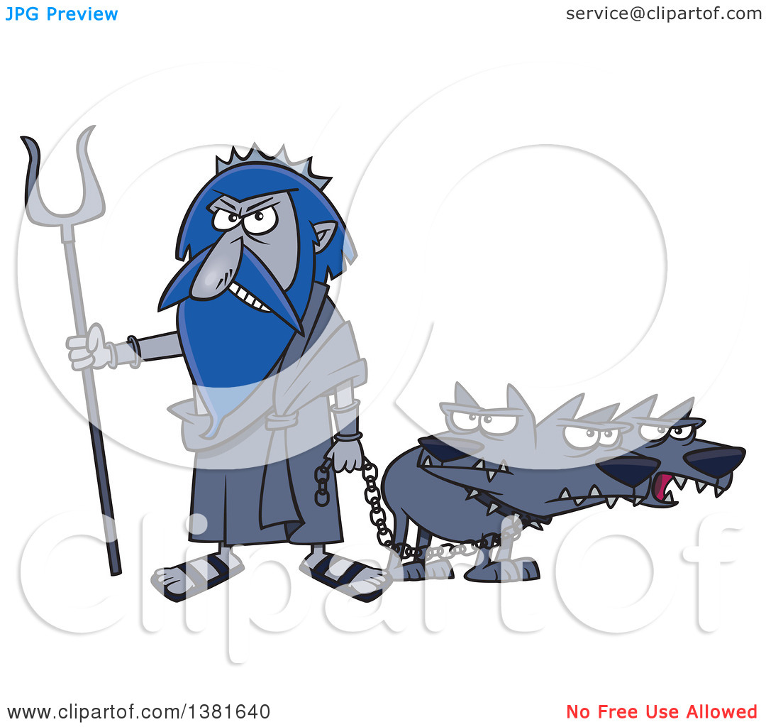 Clipart of a Cartoon Greek God, Hades, with His Three Headed Dog, Cerberus - Royalty Free Vector Illustration by Ron Leishman